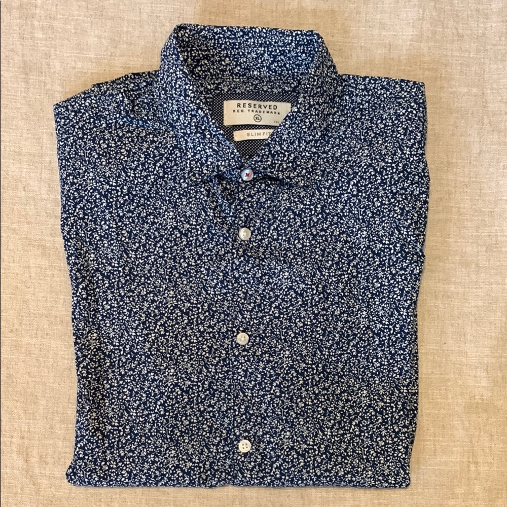Reserved Blue and White Casual Button Down Shirt